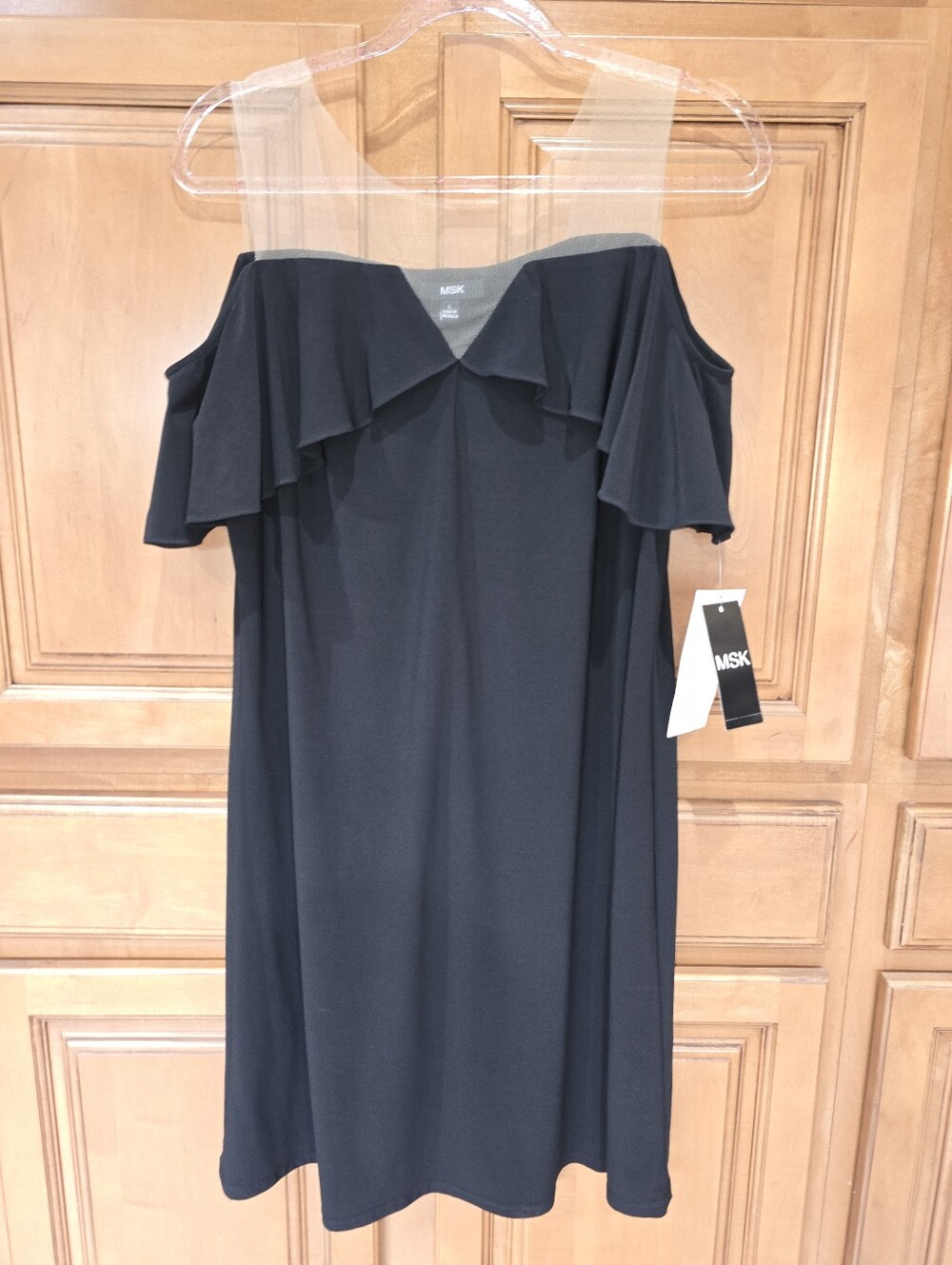 MSK Black Cold-Shoulder Ruffle Shift Dress